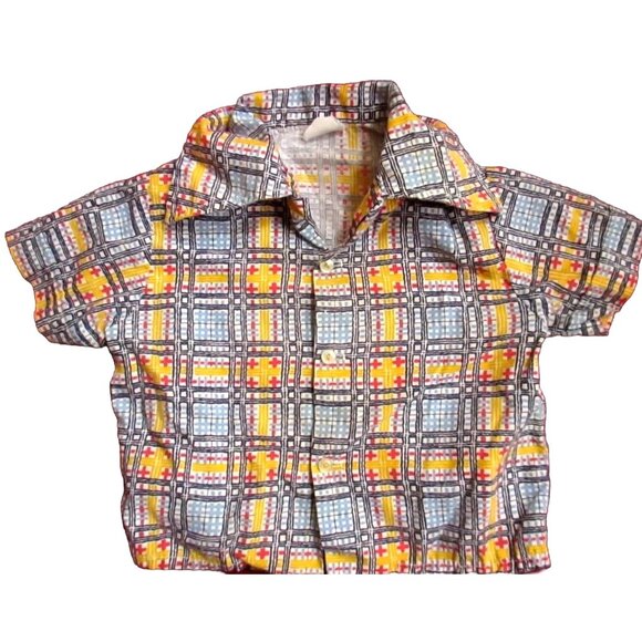 2T Vintage 70s Boys Short Sleeve Button-Up Shirt Geometric Print - Picture 2 of 3